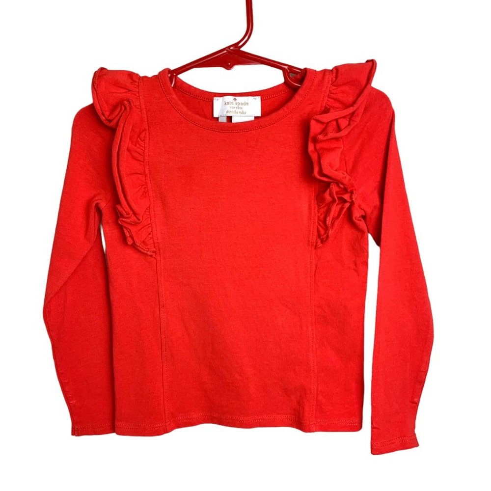 Kate Spade Red Ruffle Long Sleeve Tee Shirt Toddler Girls Size 3